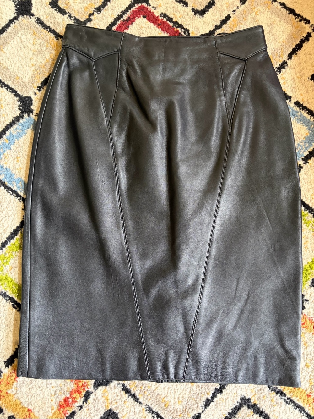 Pelle Studio Black Leather Paneled Pencil Skirt